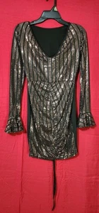 Elegante Nuevo Vestido Club Mujer Mangas Largas Profundo Cuello en V Lentejuelas Retazos Bodycon - Imagen 1 de 4