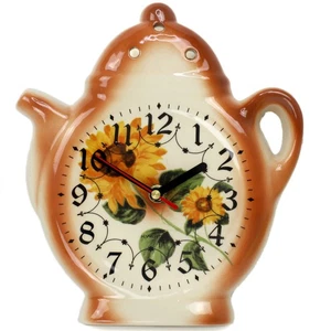 Wanduhr für die Küche-Küchenuhr Keramik Teekanne-Uhr im Landhausstil Sonnenblume - Bild 1 von 6