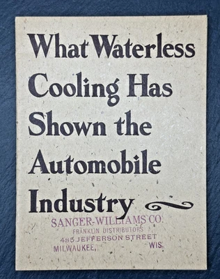 1924 AUTO INDUSTRY WATERLESS COOLING BROCHURE BY FRANKLIN AUTOMOBILE CO WI FP408 - Image 1 of 4