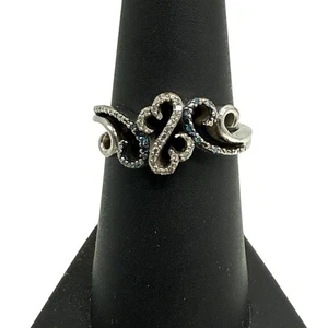 Jane Seymour Open Heart Wave Blue & White Diamond Sterling Silver Ring 6.5 - Picture 1 of 7