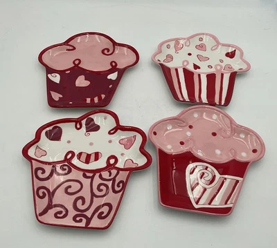 Juego de 4 platos de postre de cerámica con forma de cupcake para el hogar con diferentes diseños Foto 1 de 4