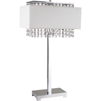 28" Silver Table Lamp With Faux Crystals and White Rectangle Shade - Image 1 of 4