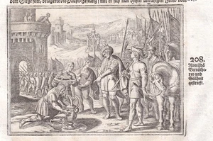 aprox. 1700 Romilda castigo castigo empalado grabado en cobre impresión antigua Merian - Imagen 1 de 1