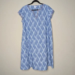 Pure Jill Women's M Blue Ikat Print Embroidered Trim Shift Dress Boho Coastal - Picture 1 of 11