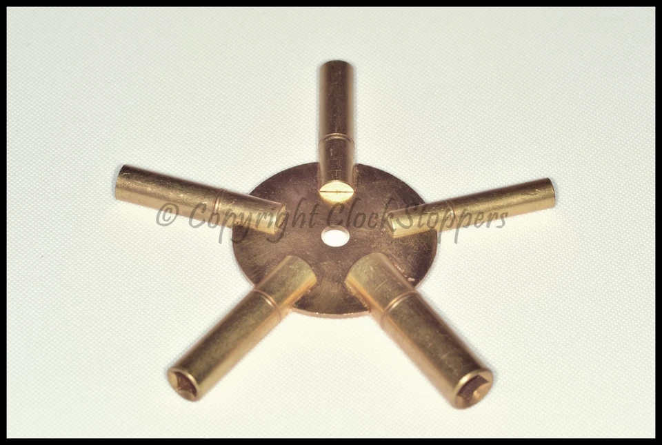 Multi Size Clock Winding Key Brass Odd Sizes Star Spider Bench 3 5 7 9 11 Winder