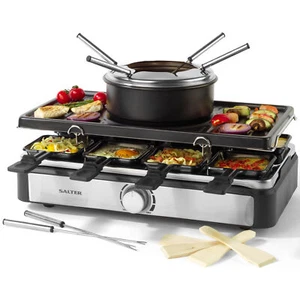 Salter Electric Raclette Grill Non-Stick 8 PC Set 2in1 With Fondue Pot(Open Box) - Picture 1 of 12