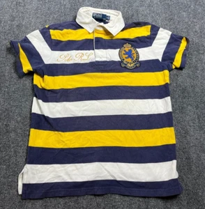 Polo Ralph Lauren Men’s Lion Crest Patch Short Sleeve Rugby Polo Striped Shirt M - Picture 1 of 14