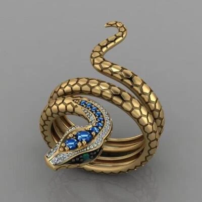 Anillo de serpiente para mujeres Diamante Oro antiguo Ojo verde Anillo ajustable protector Foto 1 de 4