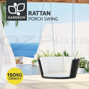 Gardeon Rattan Porch Swing Chair With Chain Cushion Outdoor Furniture Black - Picture 1 of 5