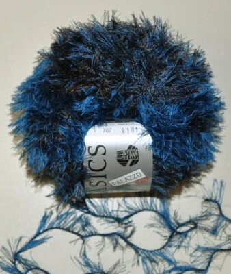 50g Palazzo Flauschgarn Fransenwolle von Lana Grossa Fb. 707 blau-braun - Bild 1 von 3