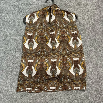 Magaschoni Collection Womens Blouse Scarf Print Sleeveless Mock Tie Neck Silk S - Image 1 of 4