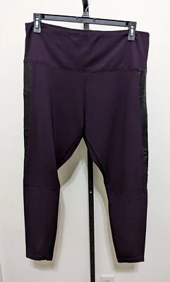 Leggings de tiro alto con ribete de cuero sintético púrpura/negro talla 2X Lysse Plus para mujer Foto 1 de 4