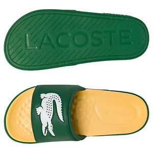 Mens Lacoste Croco Dualiste Slides Green Yellow Slip On Sandals New