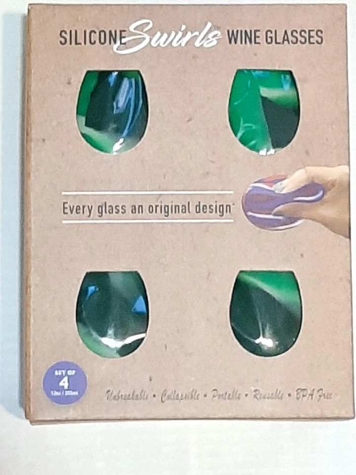 Shark Skinzz Stemless Wine Glass Holders Silicone 4-pc Green Swirls Barware