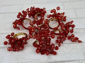 Set Of 7 Pier 1 Imports Red Beaded Christmas Napkin Rings - Picture 1 of 9