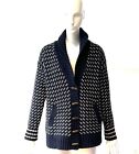 L.L Bean Sweater Blue And White Rag Wool Cardigan Button Up Collared Sweater S/M