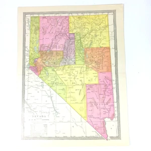 Antique 1904 Nevada Color Map Atlas Book Illustration Plate - Picture 1 of 9