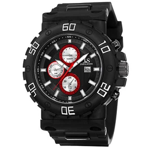 Men's Joshua & Sons JS89BKW Swiss Multifunction Dual Time Black Silicone Watch - Picture 1 of 4