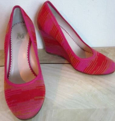 Zapatos de salón de cuña M Missoni ITALIA tela tejida multicolor talla 38/8 naranja púrpura rosa Foto 1 de 4