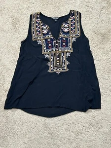 Lucky Brand Womens Shirt Size Small Multicolor Embellished Stitching Beaded - Picture 1 of 9