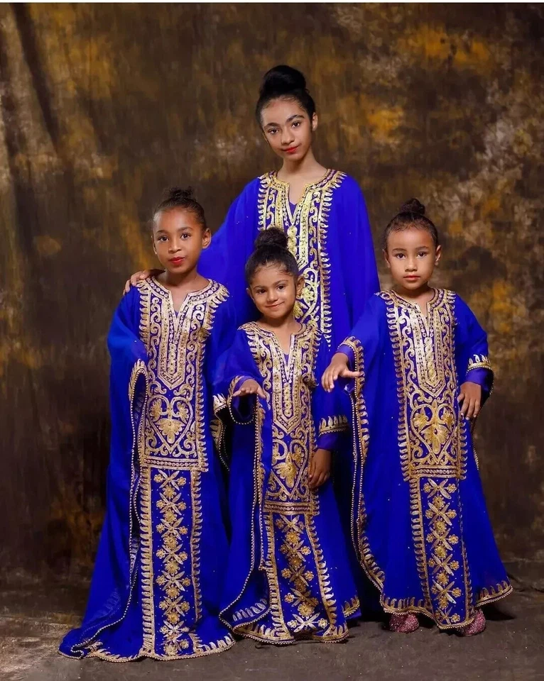 Kaftan Ramzan Eid Sale Stylish Kids Long Gown Dress Georgette Moroccan Wedding - Image 1 of 4