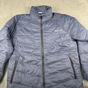 Columbia Omni-Tech Puffer Jacket Mens Large Blue Full-Zip Long Sleeve Y2K Sports - Picture 1 of 7