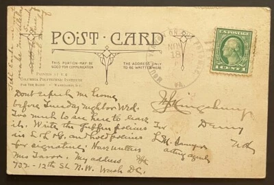 Mount Vernon on the Potomac, Virginia Post Card mailed Nov 18, 1920/22 est year - Image 1 of 2