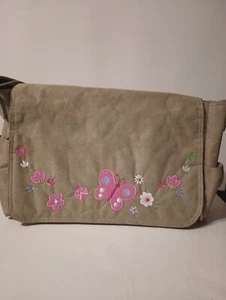 Baby Boom Floral Messenger Diaper Bag Tan Faux Suede Fabric 19''L 16'' W 6''H  - Picture 1 of 9