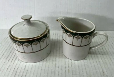 Crema Farberware Ardsley y azucarero cubierto blanco varios arcos porcelana fina Foto 1 de 3