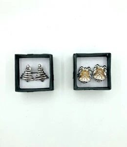 Holiday Festive Lot Of 2 Sets Of Clip On Earrings - Christmas Tree & Bells - Picture 1 of 3
