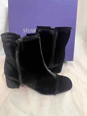STUART WEITZMAN ботинки черный бархат лодыжки загрузки размер 7,5 на бахроме новый - Изображение 1 из 4