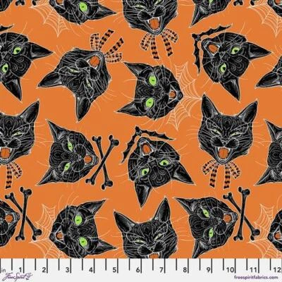 FREE SPIRIT FABRICS Feline Drive Fabric Scaredy Cat Orange Free Spirit Halloween Sold by the Yard