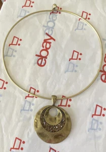 Vintage Lia Sophia Brushed Gold Tone Wire Choker with Disc Pendant Rhinestones - Picture 1 of 8