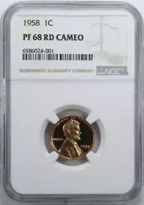 :1958 1C LINCOLN CENT NGC PF68RD CAM CHERRY RED LOW POP RARITY R5 HIGHEST GRADES - Picture 1 of 2