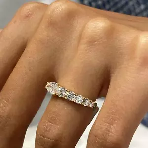 1.13ct Pear & Round Lab Created Diamond Half Eternity Ring F/VS 14k Gold - Picture 1 of 11