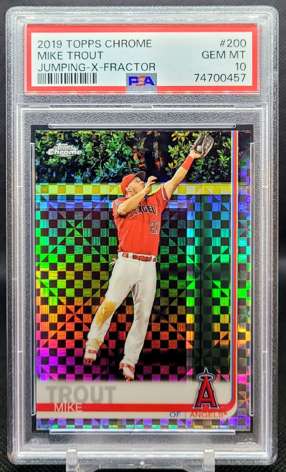 2019 Topps Chrome "Jumping Catch" X-fractor MIKE TROUT #200 PSA 10 Angels