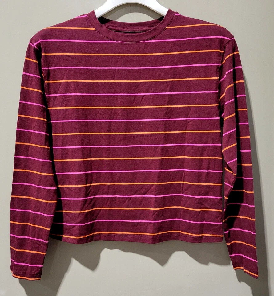 a Day Women's Size Small Soft Burgundy Striped Long Sleeve T Shirt B202