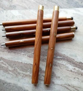 Set of 2 PCs 3 Fold Brown Wooden Walking Stick Cane For Head Handle Only Shaft - Picture 1 of 9