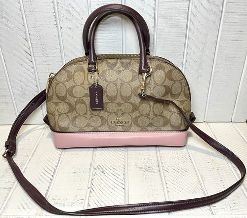 Borsa Coach Tri Colore Firmata Rivestita Tela E Pelle Mini Sierra Borsa