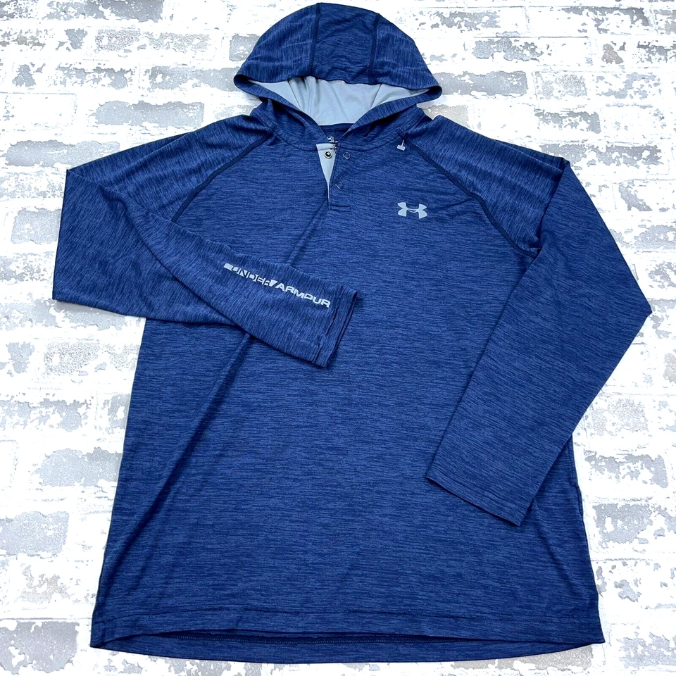 Camisa Under Armour Hombres Mediana Azul Sudadera con Capucha Camiseta Henley Snap Performance Pull Over Foto 1 de 4