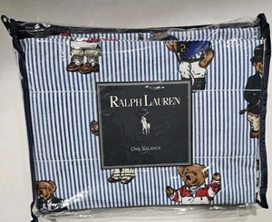 New Vtg Ralph Lauren POLO TEDDY BEAR Blue Striped Valance 84" x 15" Cotton USA - Picture 1 of 12