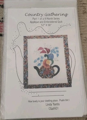 USED Country Gathering 9 block quilt pattern lot applique embroidered religious - Image 1 of 2