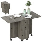 HOMCOM Folding Dining Table for 4-6 Drop Leaf Table on Wheels Grey