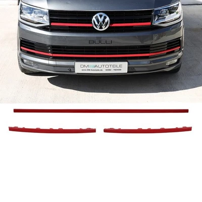 Set Zierleiste Stoßlesten 3 tlg. Stoßstange vorne Rot glanz für VW T6 2015-2019 - Bild 1 von 4