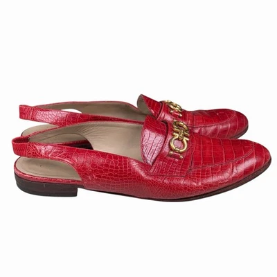 Salvatore Ferragamo Red Crocodile Flat Shoes Slingback Mules Women's Sz 9.5 B - Image 1 of 4