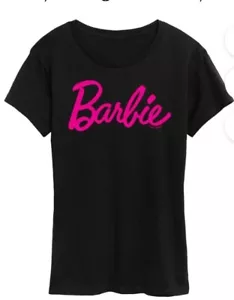 Barbie Ladies Black T-Shirt Tee With Pink Logo - Size Large NWT - Picture 1 of 4