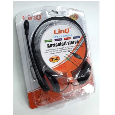Cuffie con microfono per Pc e Notebook Videolezioni jack 3,5 mm linq T50 - Immagine 1 di 4