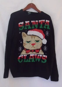 Ugly Christmas Sweater Dec 25th Santa Claws Cat Acyclic Long Sleeve Pullover XL - Picture 1 of 3