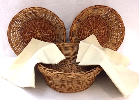 Woven Wicker Baskets 9" Cloth Beige Napkins 16"x 16" Bread Vintage Lot of 6 Cover