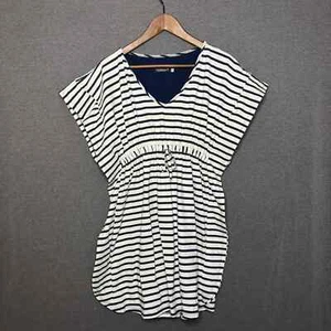 Cusma Swim Cover-Up Beach V-Neck Navy Stripe Nautical Size Large Pool Lounge - Picture 1 of 6